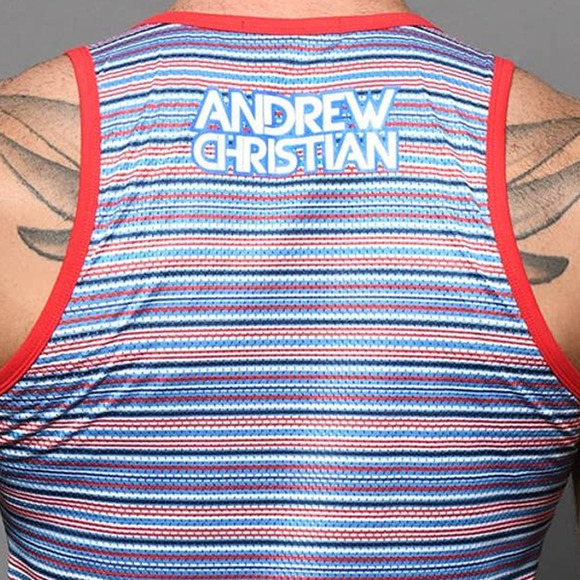Andrew Christian Nautical Stripe Mesh Tank Top Size Large - Picture 6 of 8